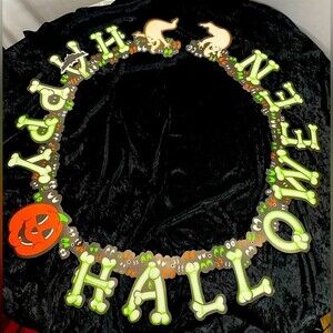 Vtg 80s Happy Halloween Die-cut Heavy Paper Wall Decor Garland Banner One Sided